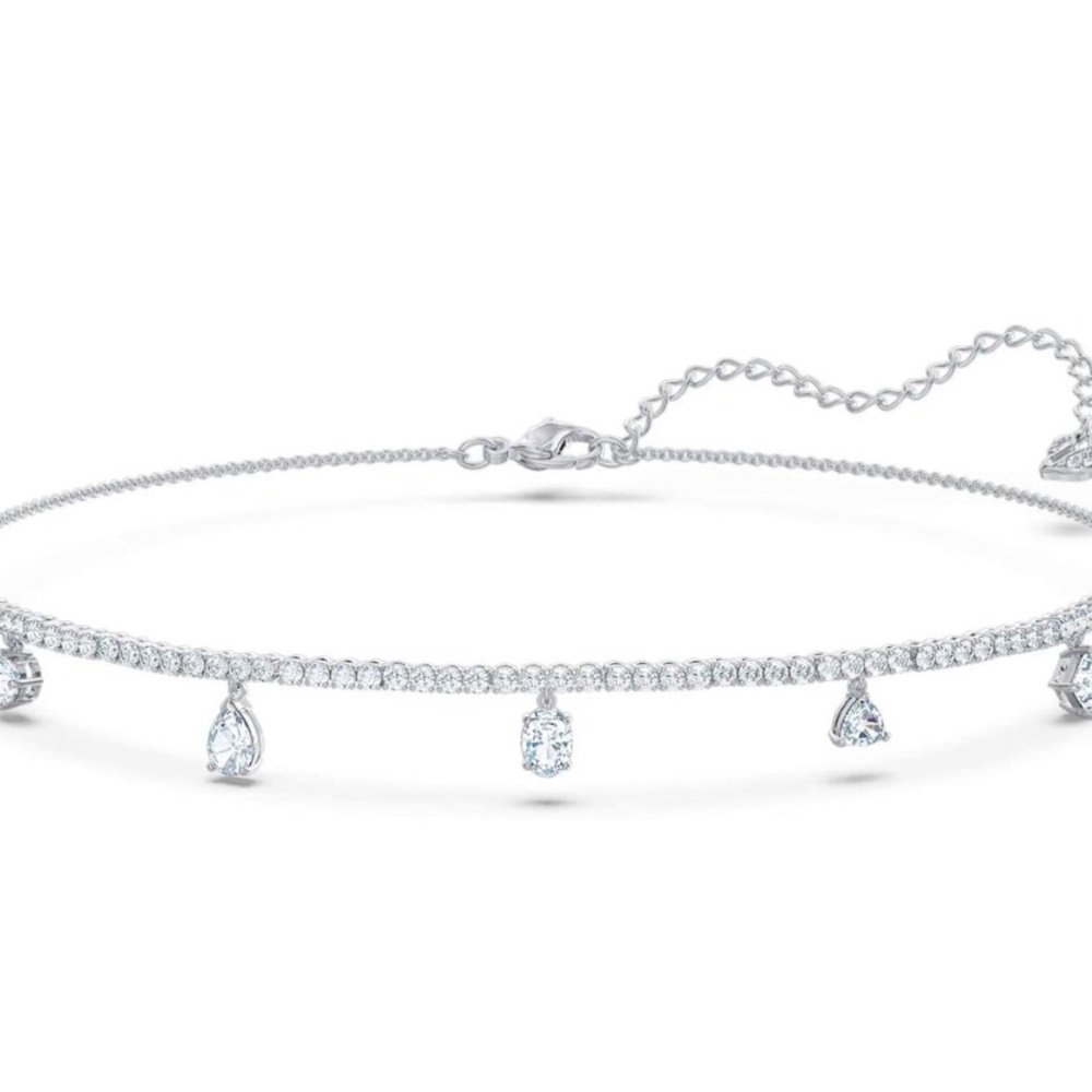 Swarovski Silver choker Necklace with Crystal Charms